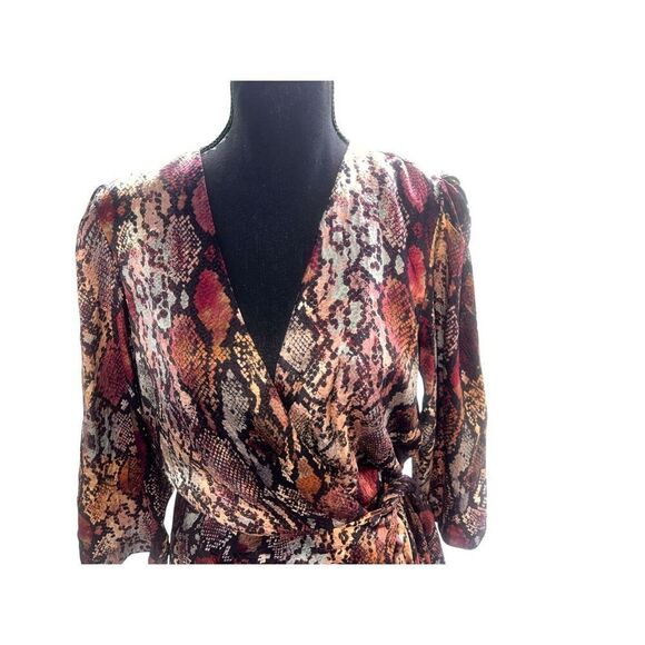 REBECCA TAYLOR woman’s 10 Snakeskin Print 100% Silk Wrap Dress career - Picture 3 of 10